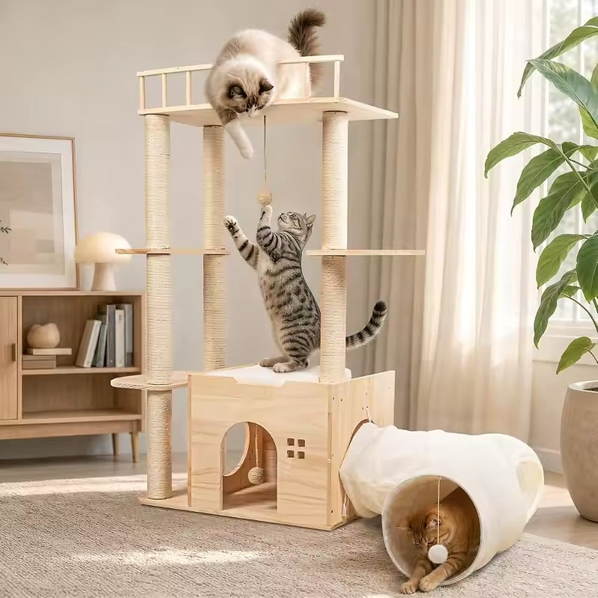 PawandLuna Cat Tree Scratcher Post with Tunnel