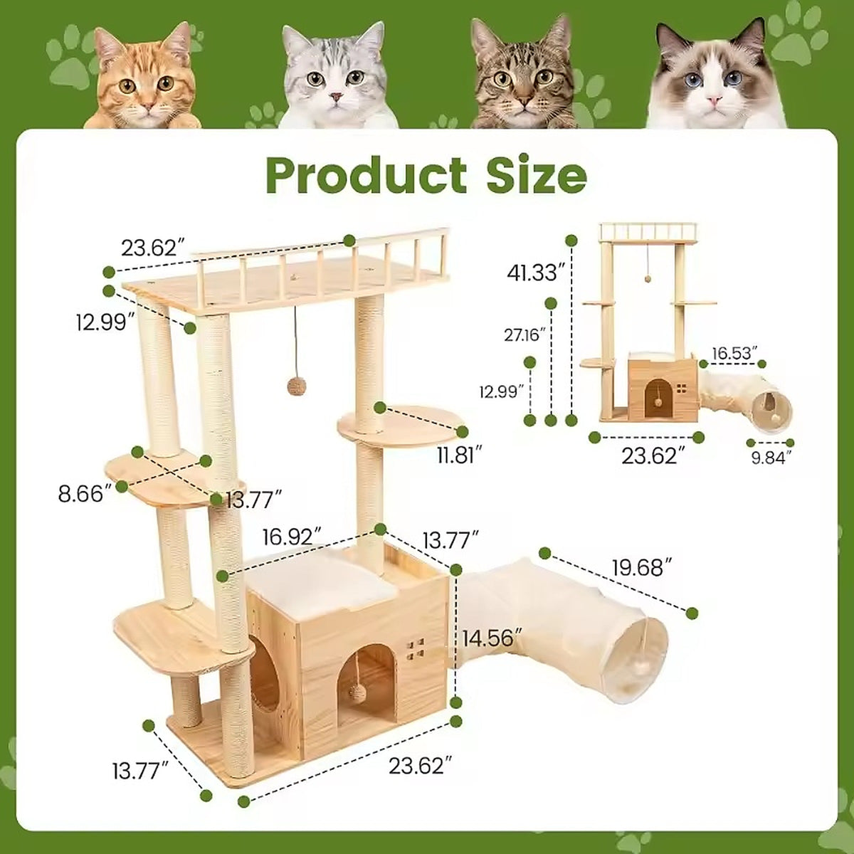 PawandLuna Cat Tree Scratcher Post with Tunnel