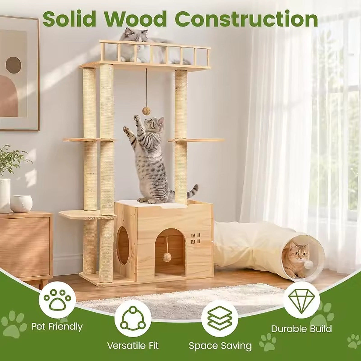 PawandLuna Cat Tree Scratcher Post with Tunnel