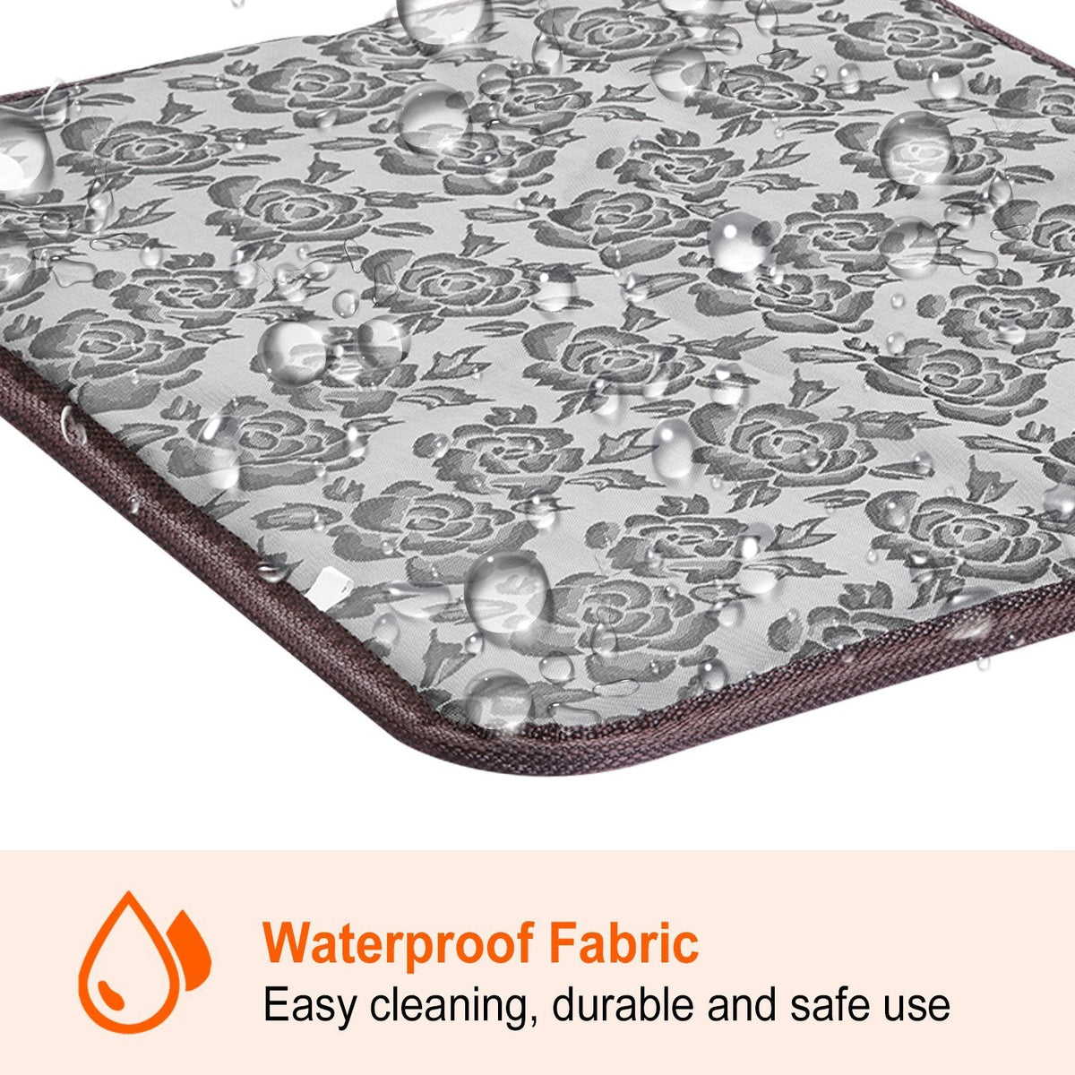 PawandLuna pet heating pad waterproof fabric close-up with water droplets