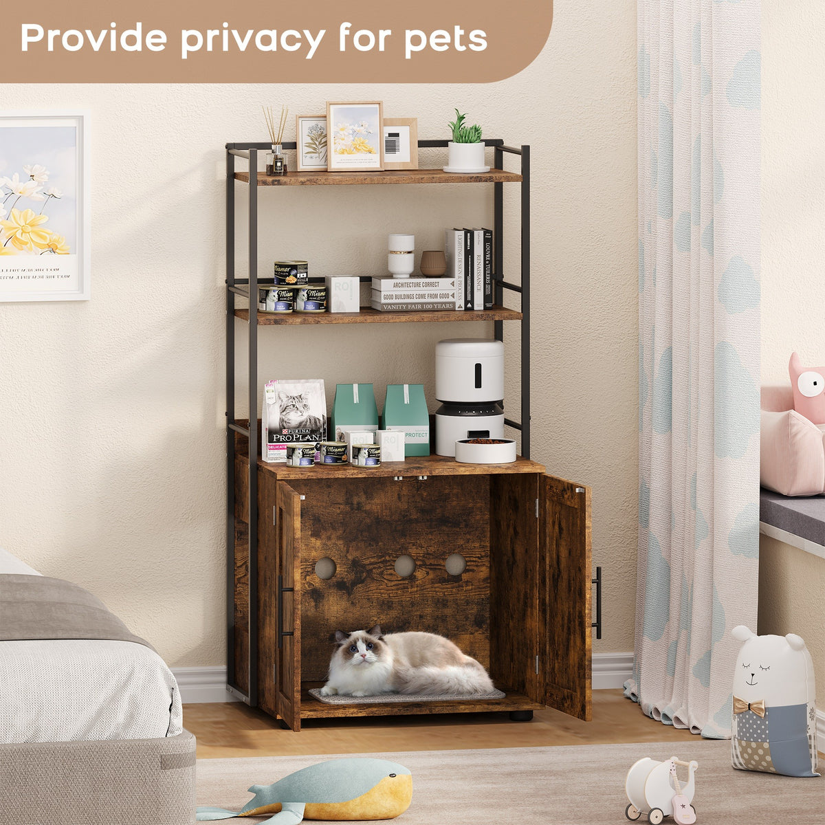 PawandLuna Litter Box Enclosure Cabinet, 2-in-1 with Storage