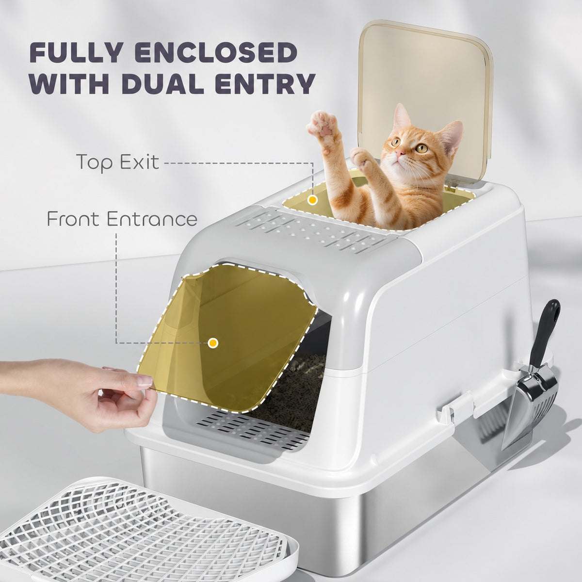PawandLuna Enclosed Stainless Steel Litter Box, Extra Large