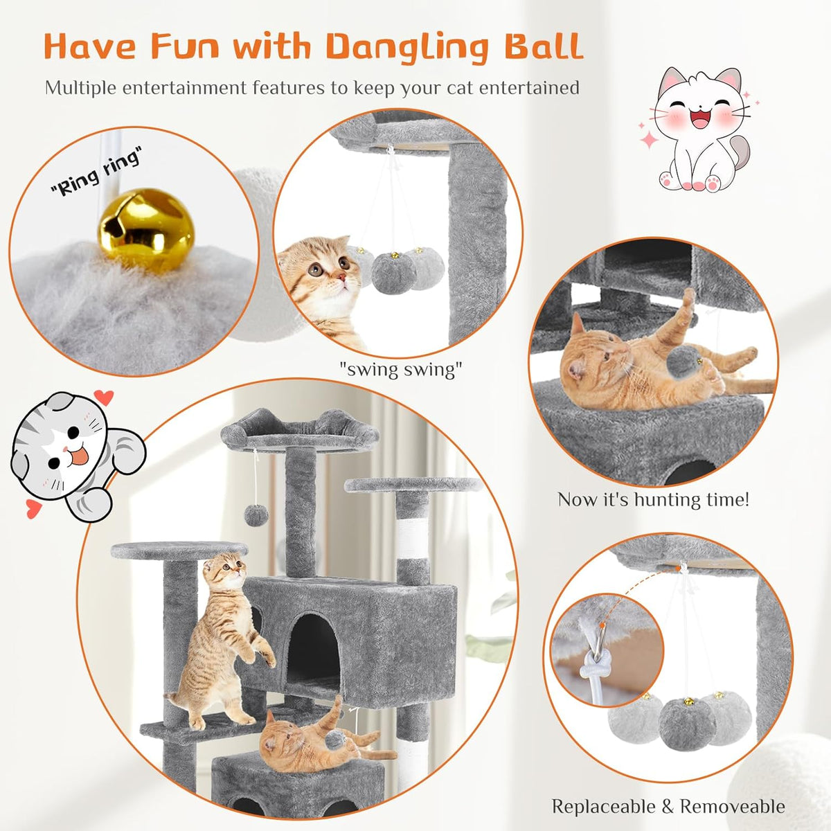 PawandLuna 54in Cat Tree Tower, Multi-Level with Sisal Posts