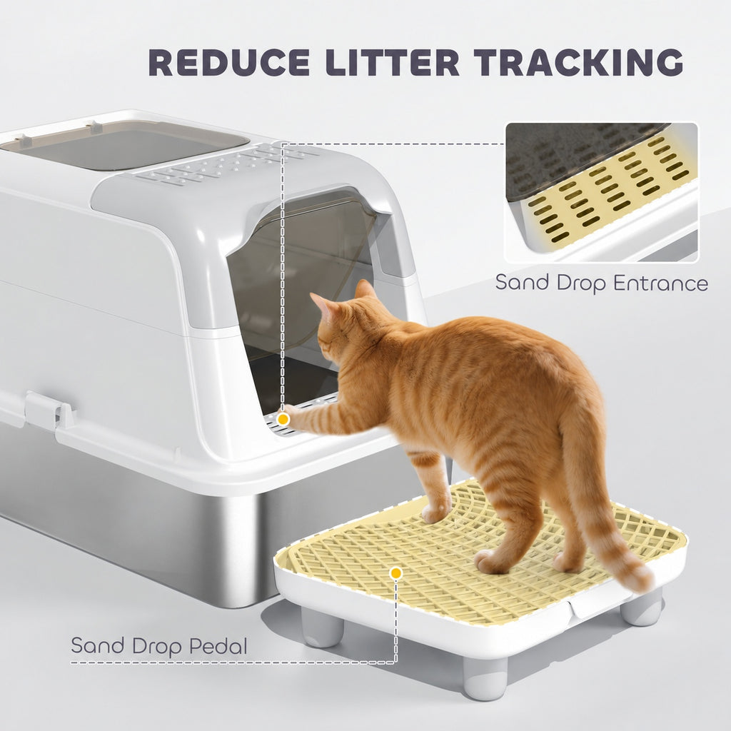 PawandLuna Enclosed Stainless Steel Litter Box, Extra Large