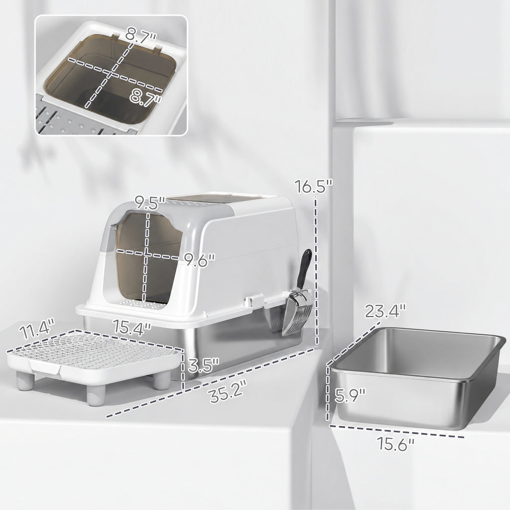 PawandLuna Enclosed Stainless Steel Litter Box, Extra Large