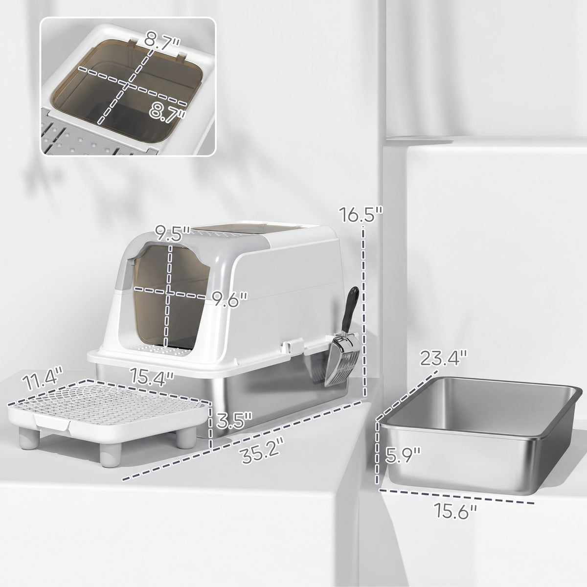 PawandLuna Enclosed Stainless Steel Litter Box, Extra Large